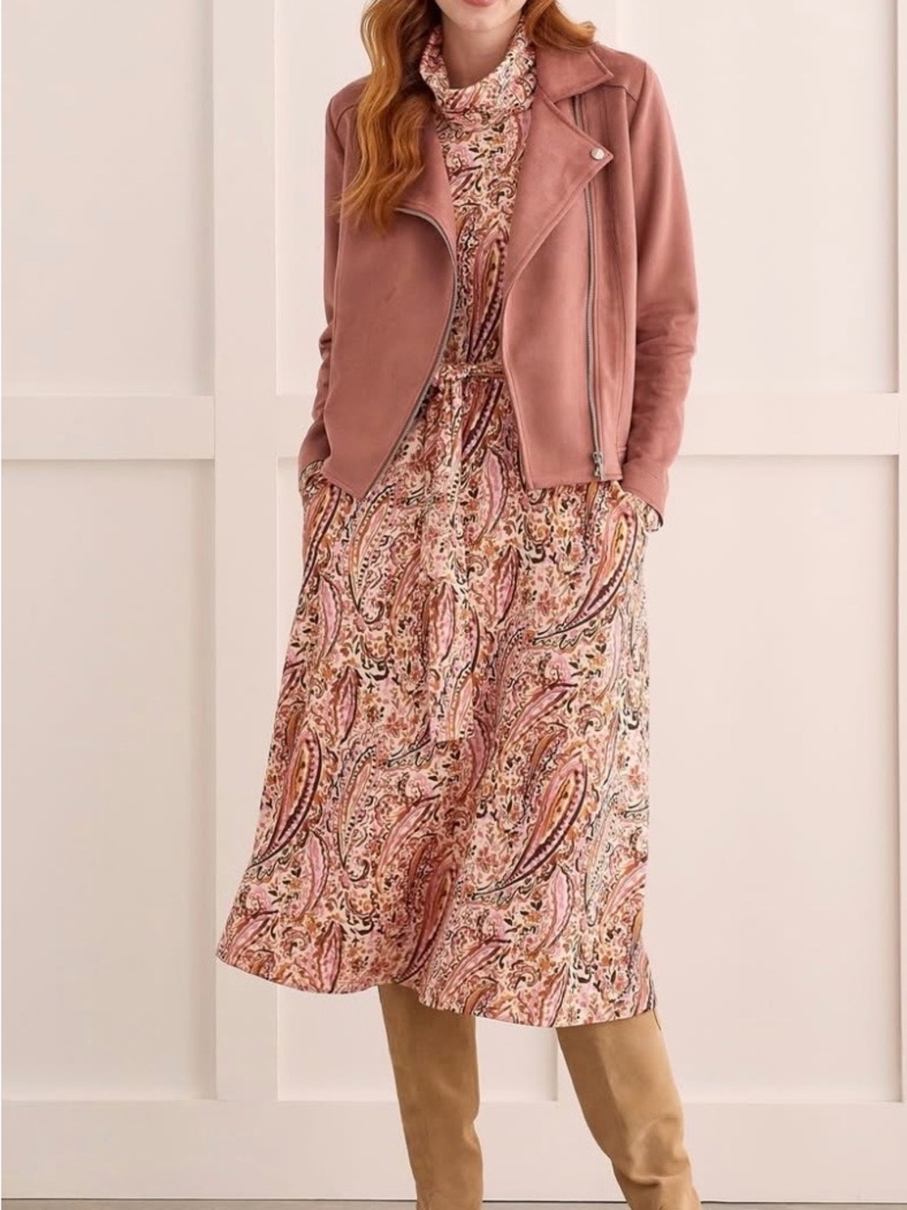Tribal Pink Paisley Long-Sleeve Tie-Waist Dress